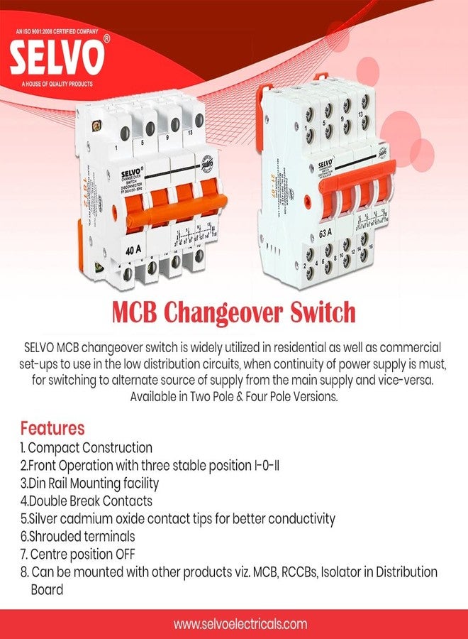 SELVO 40A DOUBLE POLE MINI CHANGEOVER SWITCH DISCONNECTOR - Image 2